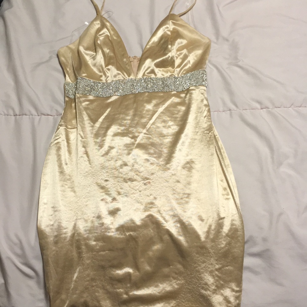 Gold satin mini dress
